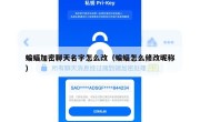蝙蝠加密聊天名字怎么改（蝙蝠怎么修改昵称）