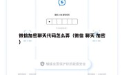 微信加密聊天代码怎么弄（微信 聊天 加密）