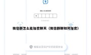 微信群怎么能加密聊天（微信群聊如何加密）