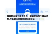 蝙蝠聊天发不出去消息（蝙蝠聊天发不出去消息,并且显示需要对方好友验证）