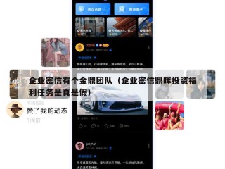 企业密信有个金鼎团队（企业密信鼎晖投资福利任务是真是假）