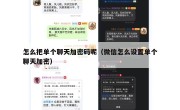 怎么把单个聊天加密码呢（微信怎么设置单个聊天加密）