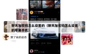 聊天加密码怎么设置的（聊天加密码怎么设置的苹果手机）