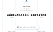 蝙蝠聊天加密器怎么用的（蝙蝠聊天使用教程）