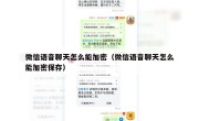 微信语音聊天怎么能加密（微信语音聊天怎么能加密保存）