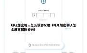 旺旺加密聊天怎么设置权限（旺旺加密聊天怎么设置权限密码）