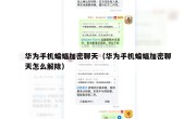 华为手机蝙蝠加密聊天（华为手机蝙蝠加密聊天怎么解除）