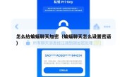 怎么给蝙蝠聊天加密（蝙蝠聊天怎么设置密语）