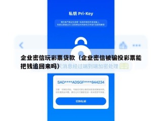 企业密信玩彩票贷款（企业密信被骗投彩票能把钱追回来吗）